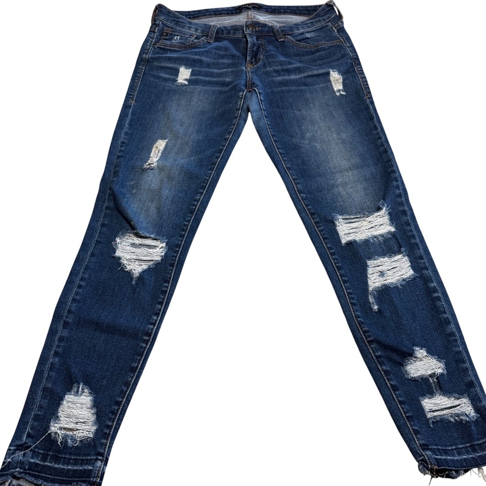 Dear John Jeans Womens 26 Distressed Skinny Denim Blue Raw Hem Y2K Boho Festival